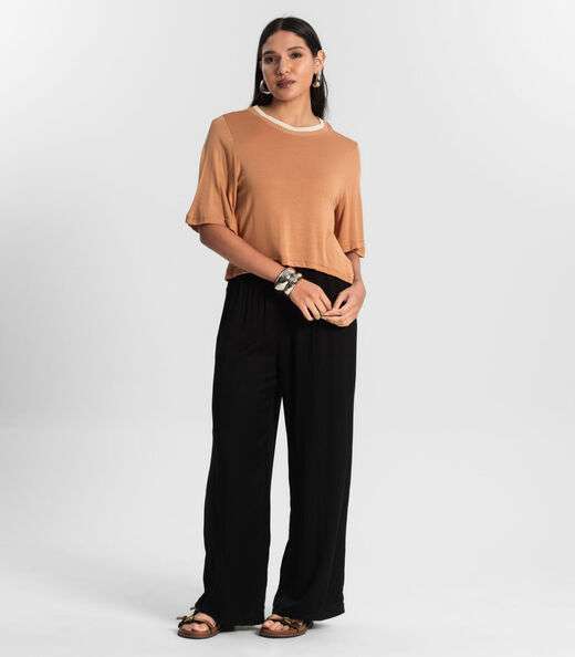 Camiseta Feminina Meia Malha Manga Fluída Rovitex Marrom