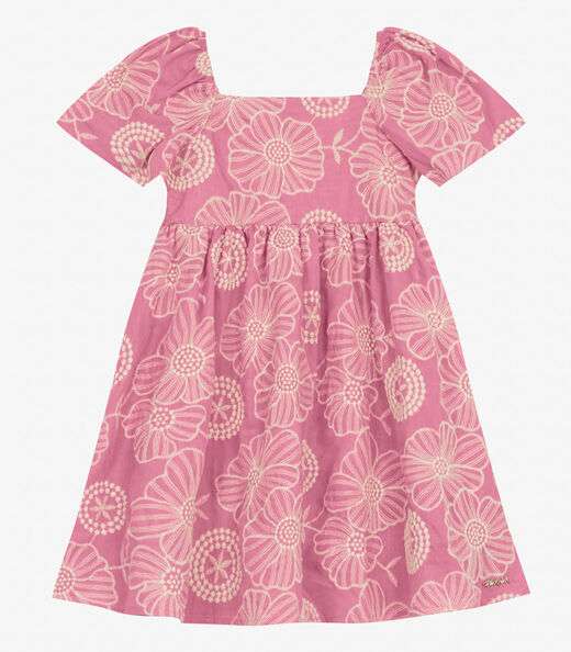 Vestido Infantil em Algodão Flor Trick Nick Rosa