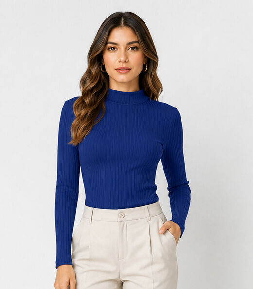 Image_Blusa Manga Longa Feminina Canelada Select Azul
