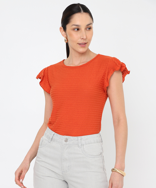 Image_Blusa Feminina Babado Textura Marisa laranja