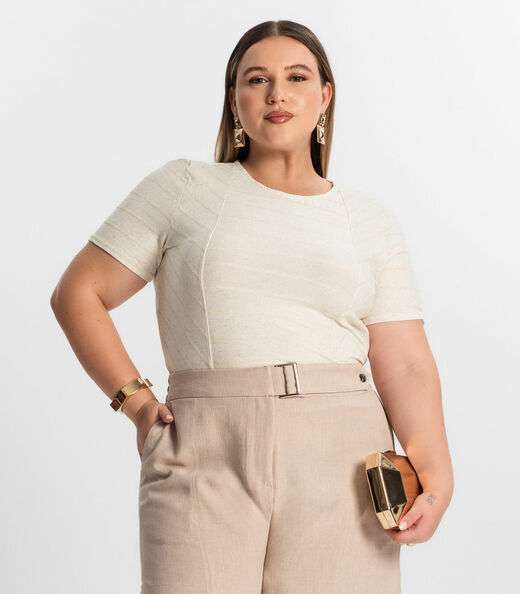 Image_Blusa Plus Size Com Listras Secret Glam Bege