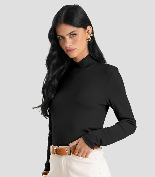 Image_Blusa Feminina Gola Alta Cruzada Canelada Dianna Preto