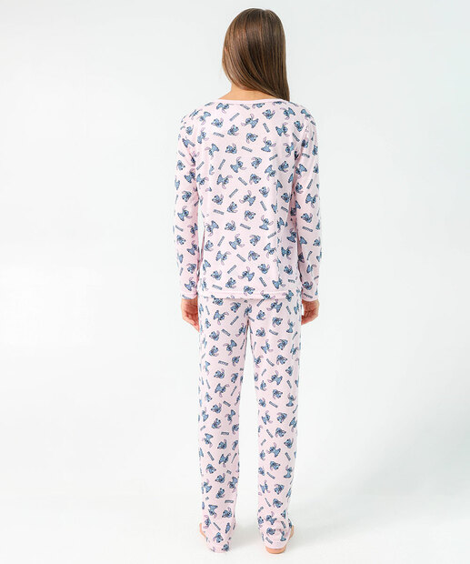 Pijama Infantil Stitch Manga Longa Disney Tam 4 a 16