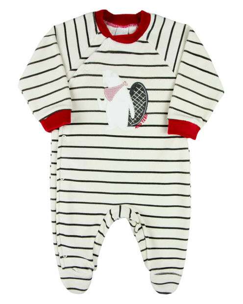 Image_Macacao Bebe Menino Plush Listrado Bordado Marmota - Grafite