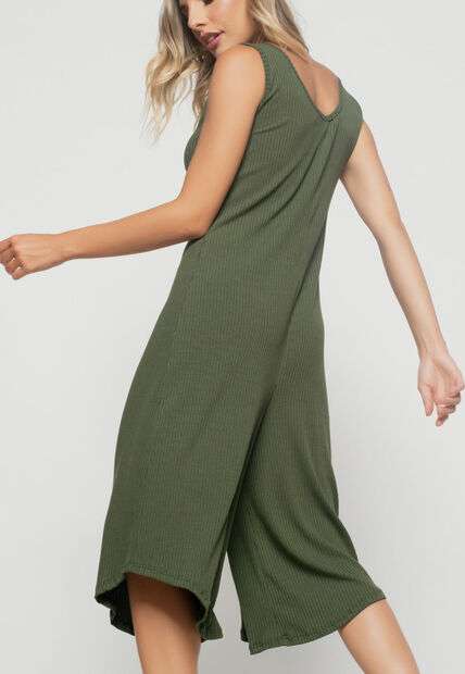 Macacão Regata  Pantacourt Canelado Verde