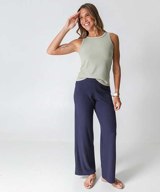 Image_Calça Reta Feminina Canelada Marisa Azul