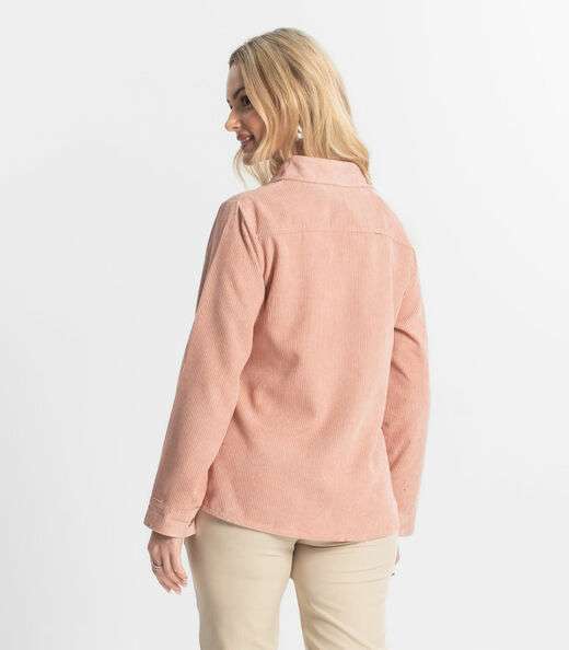Camisa Feminina Cotelê Com Botões Atrativa Modas Rosa