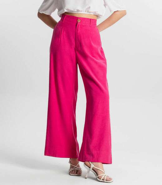 Calça Feminina Pantalona Em Sarja Endless Rosa