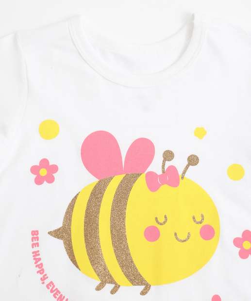 Camiseta Infantil Abelha Marisa Tam 1 a 3 Off White