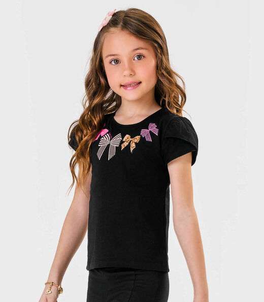 Blusa Meia Malha Estampa Laço Trick Nick Preto