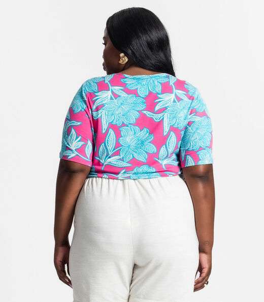 Blusa Manga Curta Feminina Plus Size Secret Glam Rosa