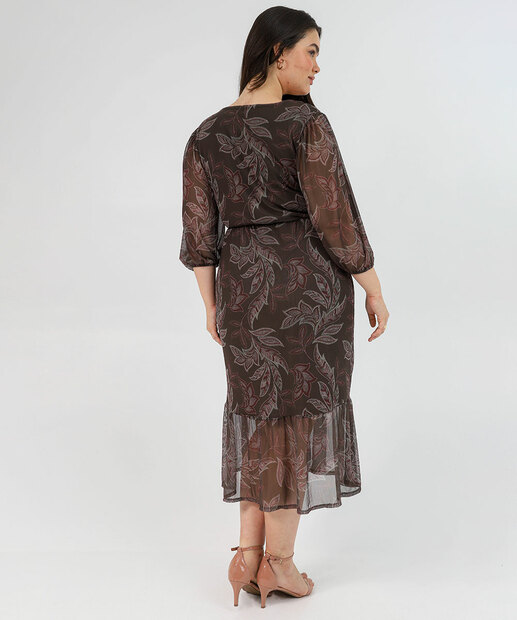 Vestido Plus Size Feminino Tule Estampado Marisa Verde