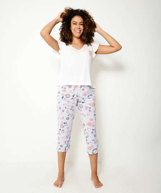 Pijama Feminino Floral Manga Curta Marisa