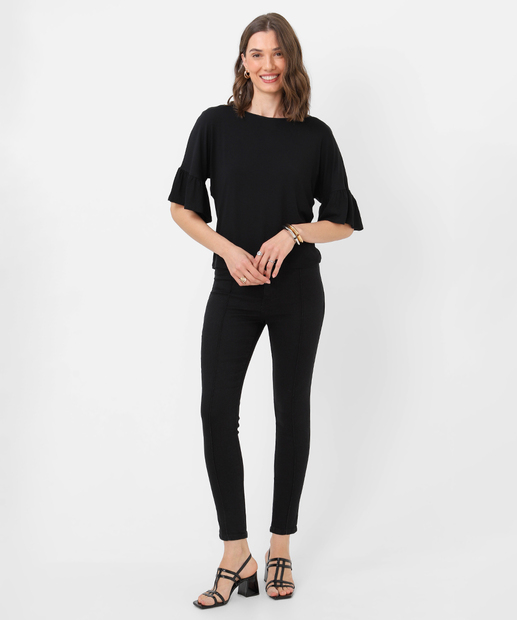 Blusa Bata Feminina Babado Marisa Preto