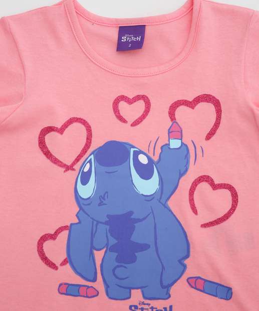 Camiseta Infantil Stitch Tam 1 a 3 Rosa