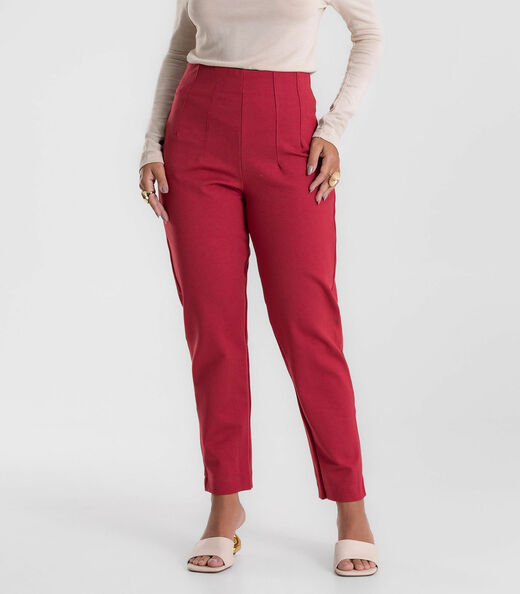 Calça Feminina Reta Ponto Roma Endless Vermelho