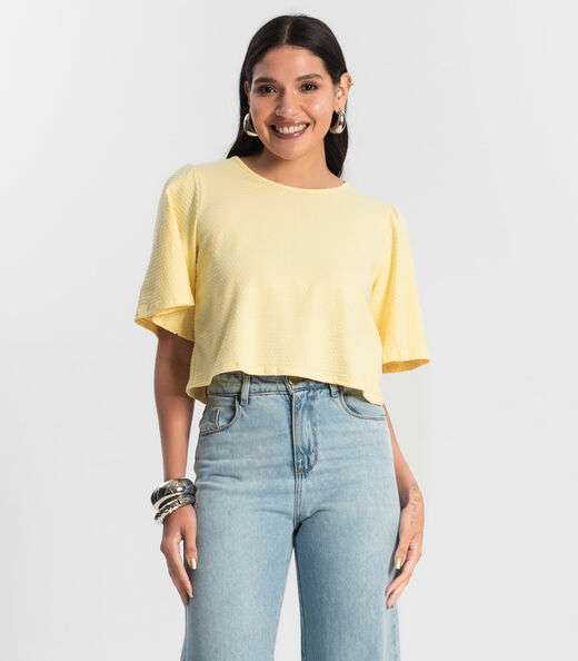 Image_Blusa Feminina Manga Franzida Amarelo