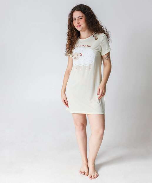 Camisola Estampa Ovelha Manga Curta Marisa Verde