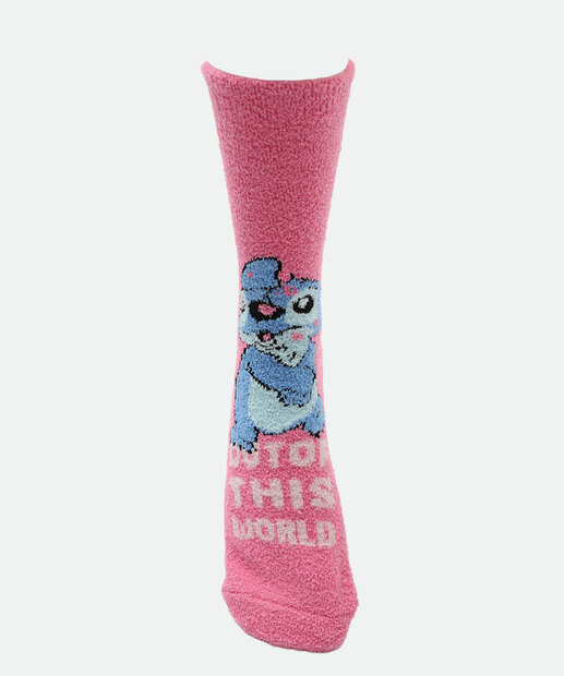 Meia Feminina Adulto Peluciada Stitch Rosa