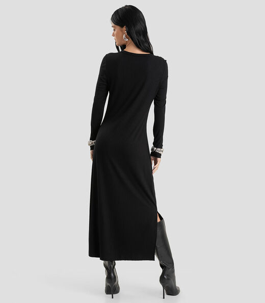 Vestido Feminino Super Midi Canelado Dianna Preto