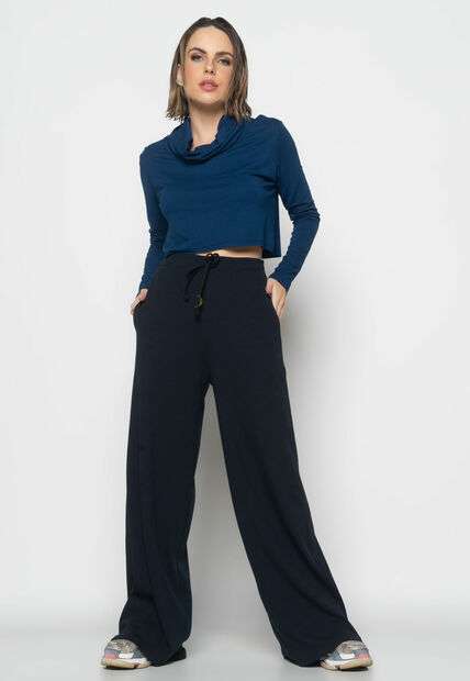 Cropped Golão Manga Longa Malha  Fashion Azul