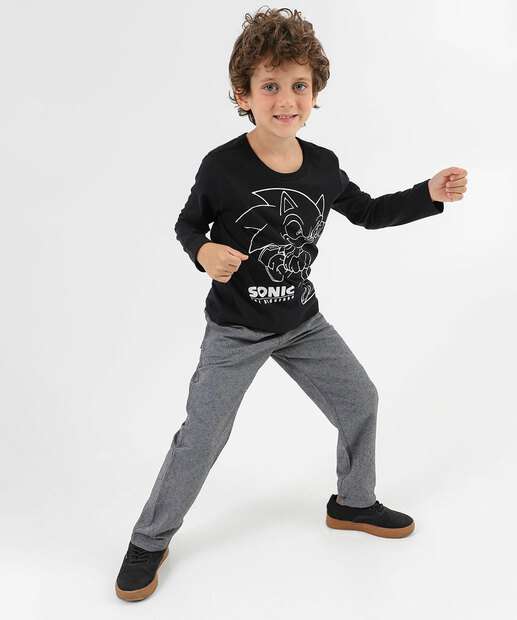 Camiseta Infantil Estampa Sonic Tam 4 a 10 Preto