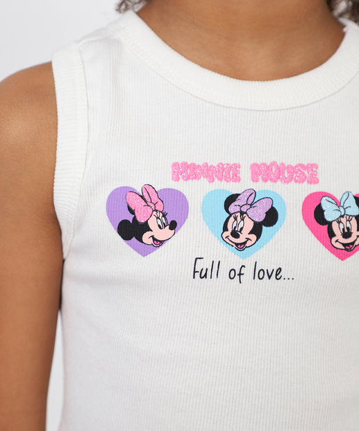 Blusa Infantil Regata Canelada Minnie Tam 4 a 10 Off White