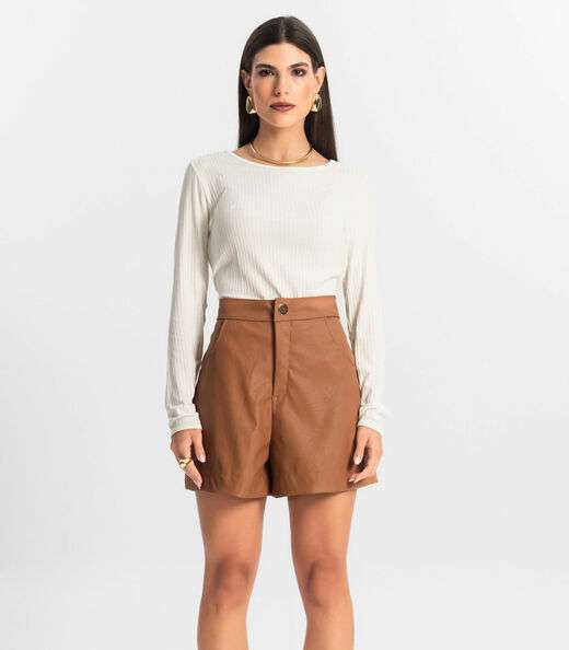 Shorts Feminino Courino Sintético Endless Marrom