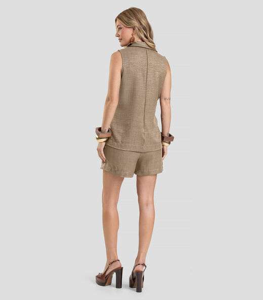 Colete Feminino em Tecido Poli Linho Dianna Marrom