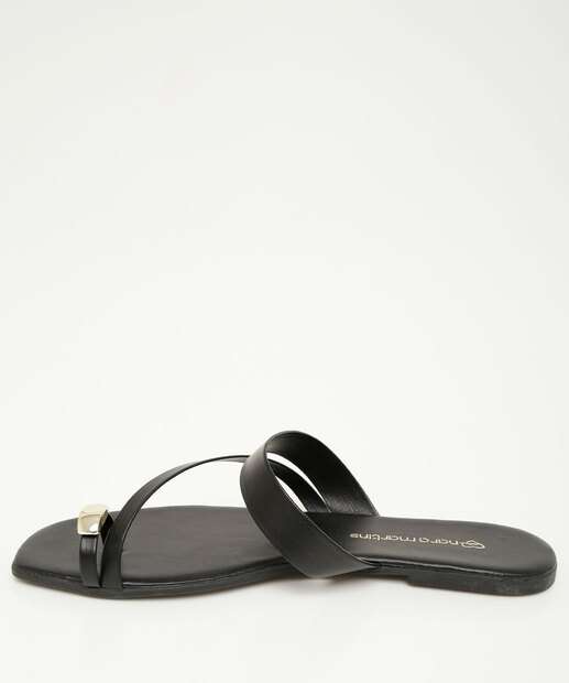 Rasteirinha Feminina Tiras Preto