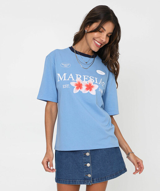 Image_Camiseta Feminina Oversized Estampada Marisa Azul