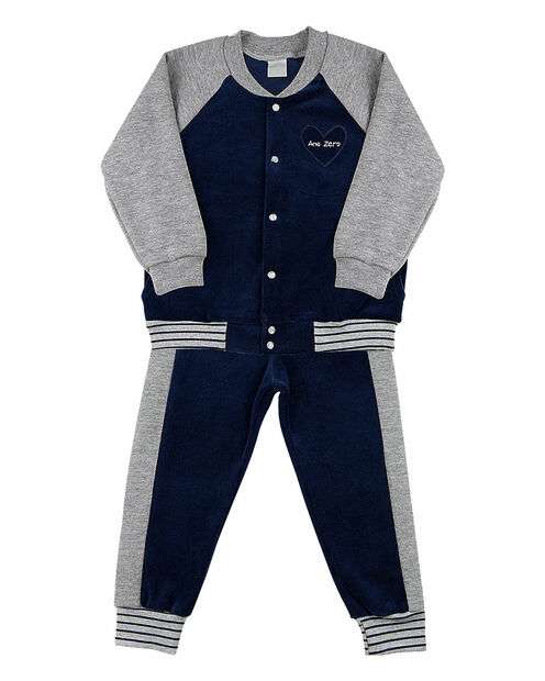 Conjunto Infantil Plush e Matelassê Coração - Marinho