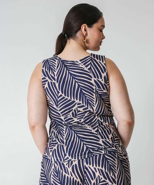 Blusa Plus Size Feminina Estampa Folhas Marisa Azul