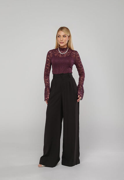 Blusa De Renda Com Manga Longa Flare Roxo Salvatore