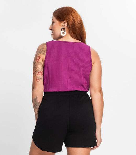 Regata Plus Size Em Ribana Canelada Secret Glam Roxo