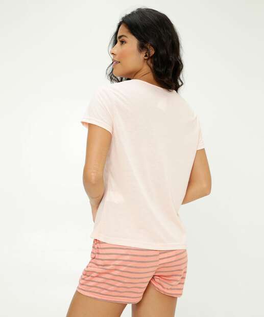 Pijama Feminino Listrado Borboletas Manga Curta Marisa