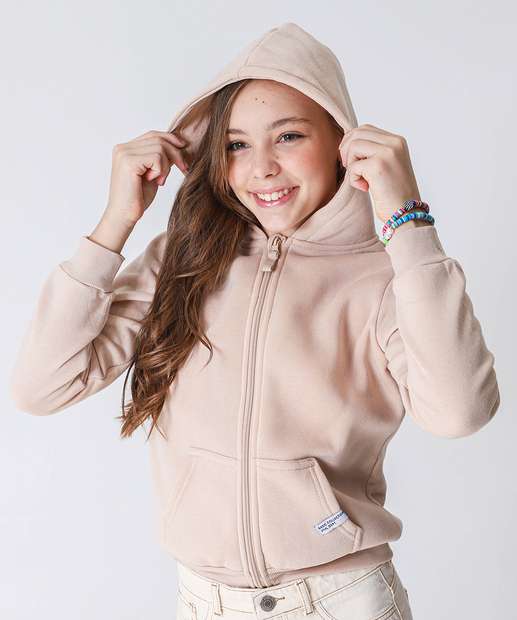 Casaco Juvenil Moletom Flanelado Marisa Tam 10 a 16 Bege