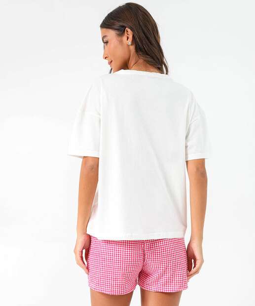 Pijama Feminino Estampa Frase Xadrez Marisa Off White