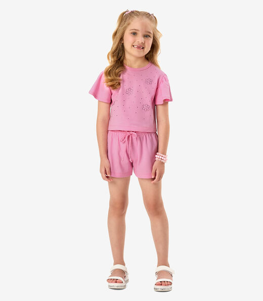 Conjunto Blusa Com Shorts Infantil Rovi Kids Rosa