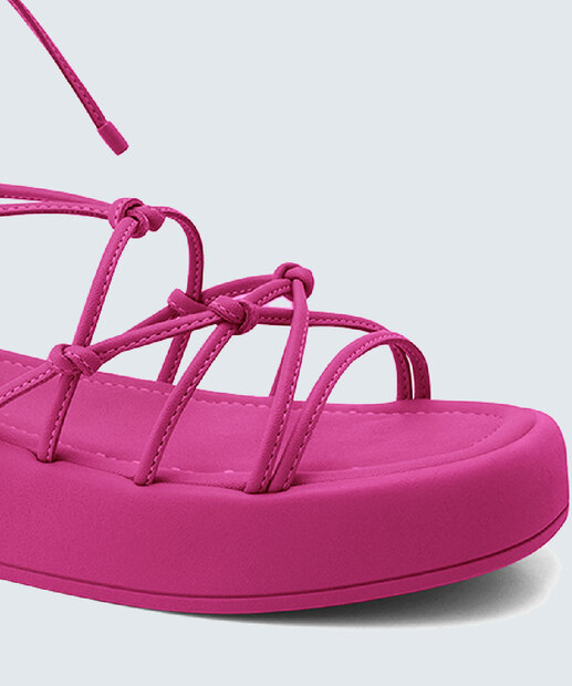 Sandália Flatform Feminina Tiras Amarração Ramarim 