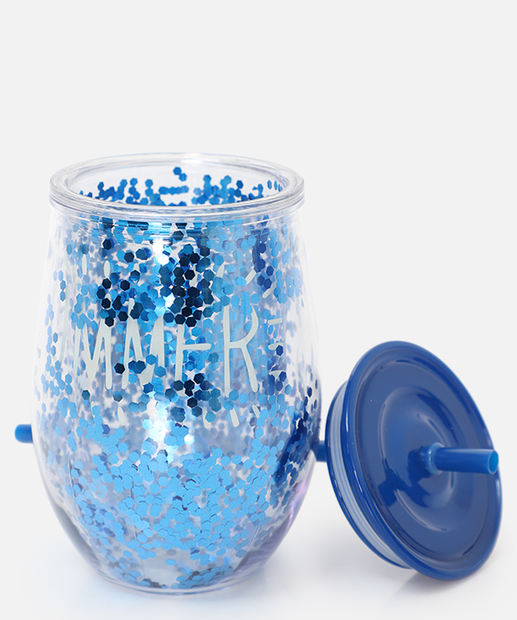Copo Canudo Confete 350ML Marisa Azul