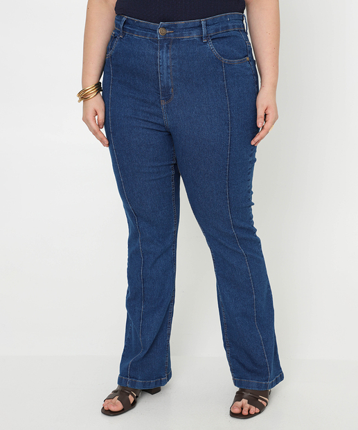 Calça Plus Size Feminina Flare Friso Jeans Azul