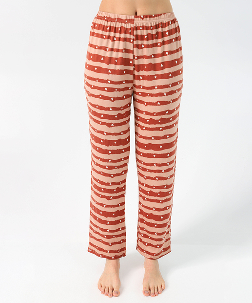 Pijama Feminino Coração Manga Longa Marisa Marrom
