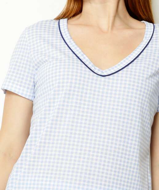 Pijama Feminino Estampa Xadrez Manga Curta Marisa