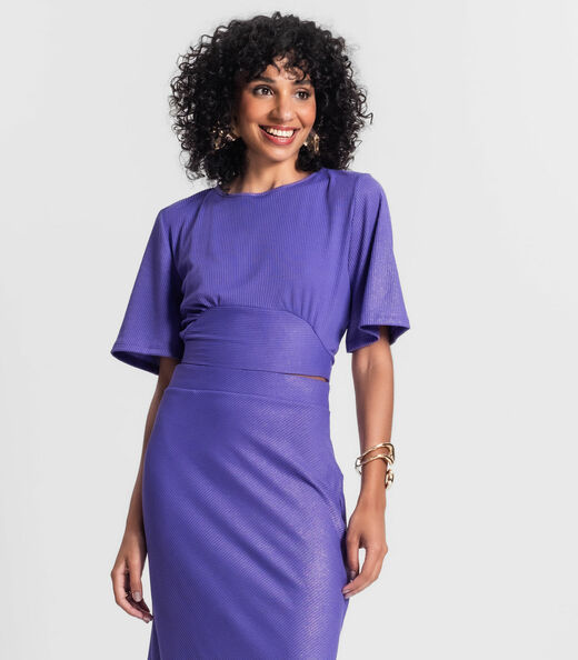 Blusa Feminina Em Ribana Canelada Lurex Rovitex Roxo