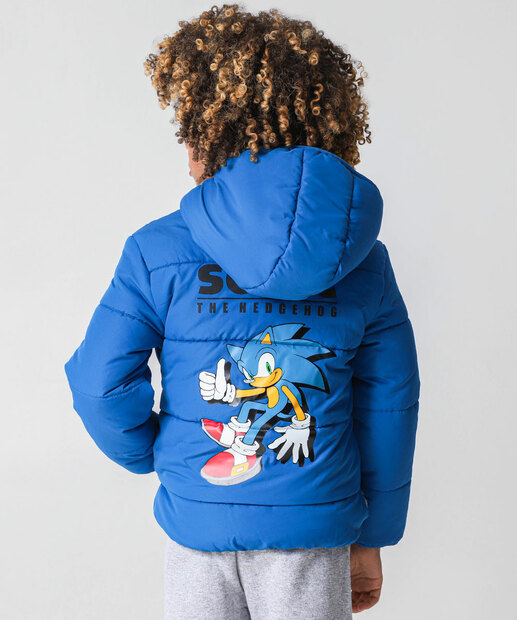 Jaqueta Infantil Puffer Capuz Sonic Tam 4 a 10 Azul