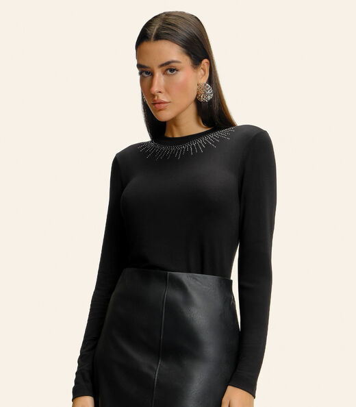 Blusa Feminina Manga Longa em Visco Tricot Endless Preto