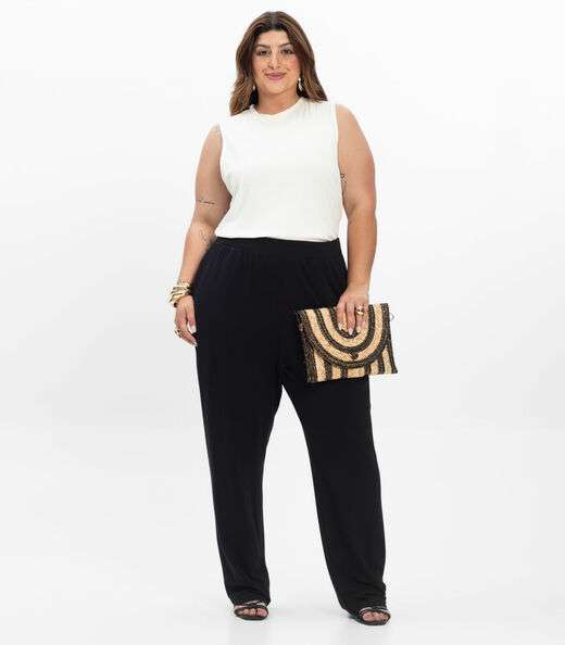 Calça Feminina Plus Size Em Molecotton Secret Glam Preto
