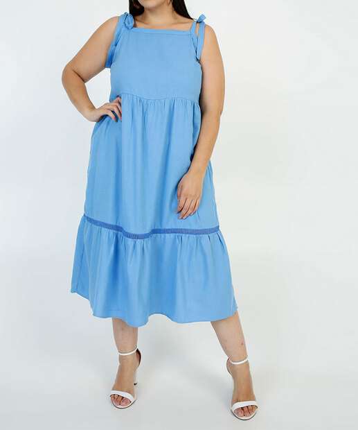 Vestido Plus Size Midi Feminino Amarração