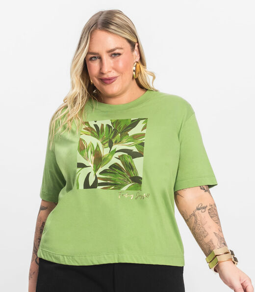 Camiseta Manga Curta Plus Size Secret Glam Verde
